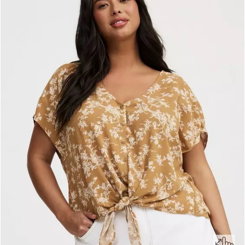 NWT Torrid Tobacco Floral Tie-Front Button-Down Top